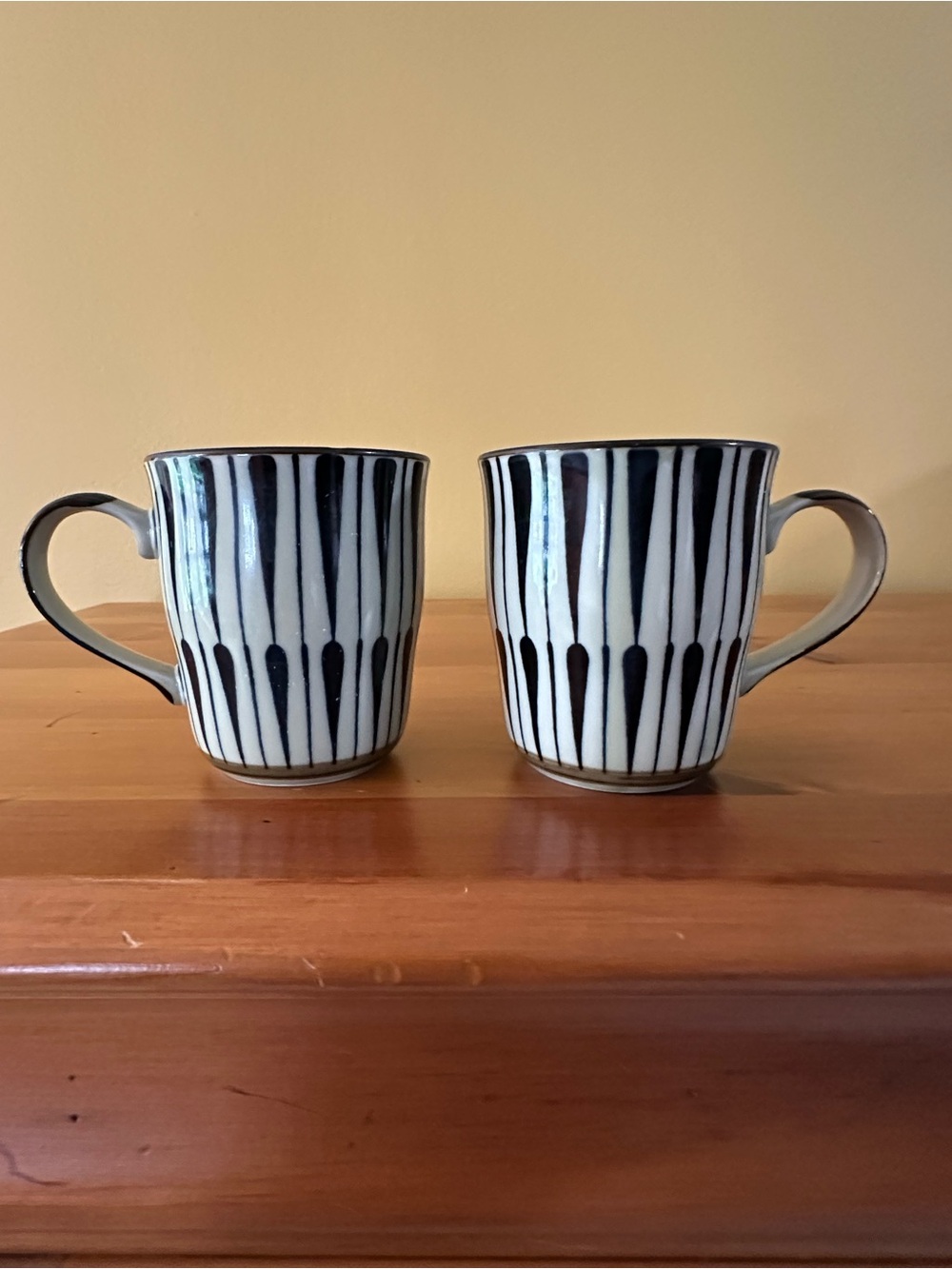 Striped Black & White Ceramic Coffee Mugs - Set of 2